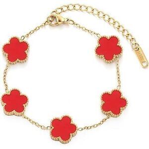 Ticvss Four Leaf Clover Bracelet For Women 18K Gold Plated Stainless Steel Lucky